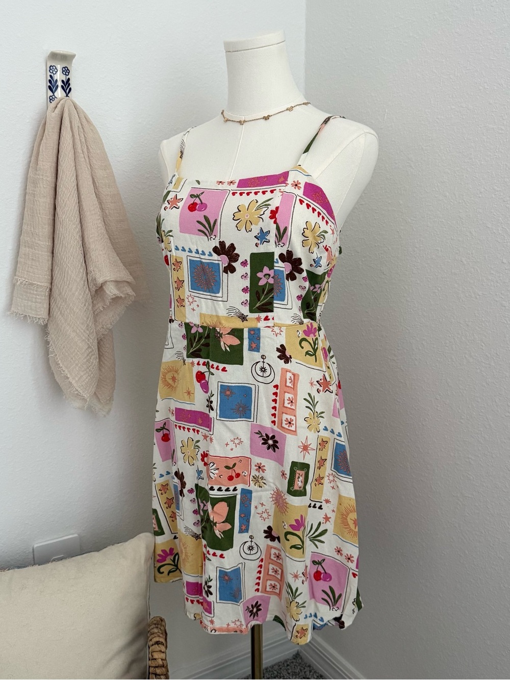 Monteau Los Angeles Patchwork Print Linen Blend Mini Dress Size Medium - Picture 3 of 6